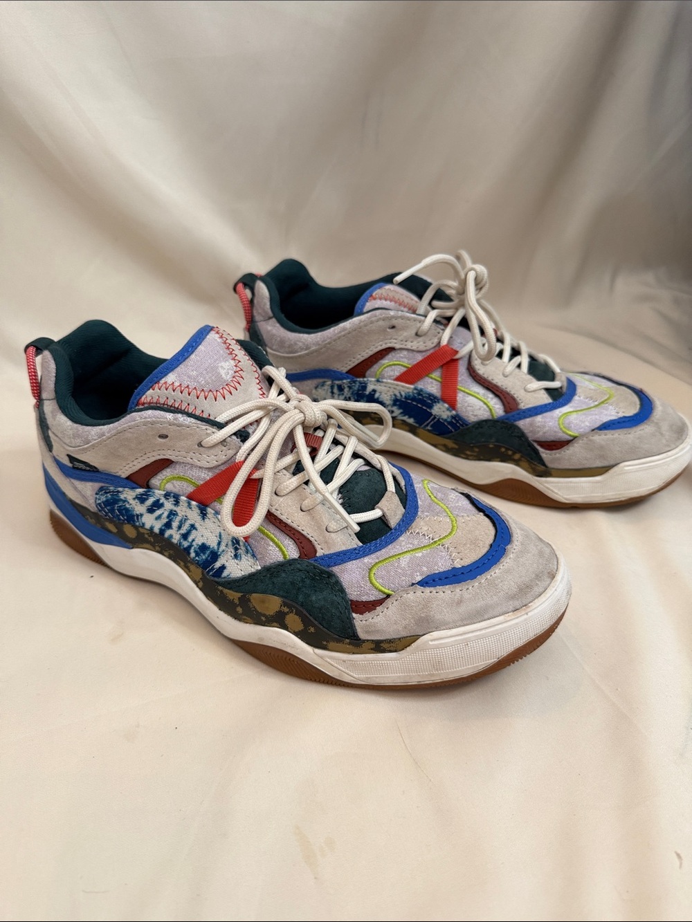 Vans Multicolor Suede & Fabric Sneakers - Gray, Blue, Red Accents